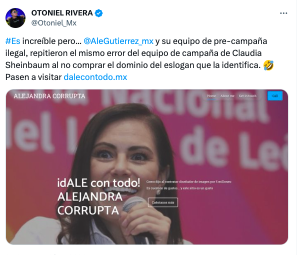 Campaña contra Alejandra Gutiérrez desde la cuenta de Otoniel Rivera