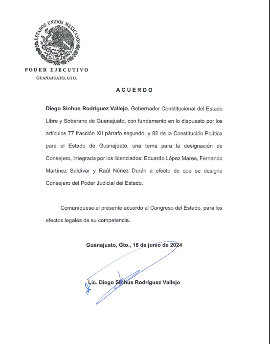 Propuesta de terna para el Consejo del Poder Judicial