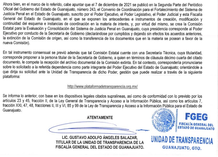 Extracto de la respuesta de la FGE