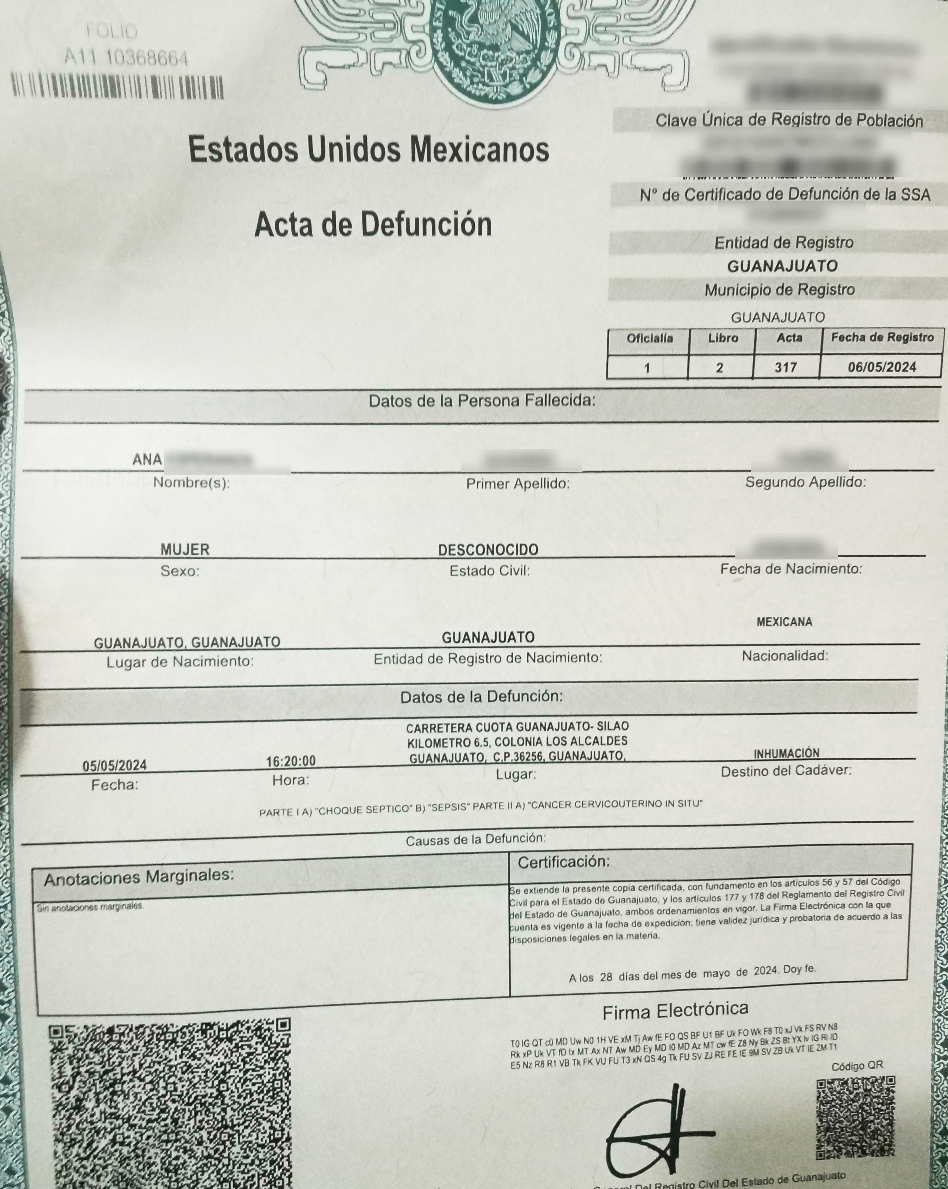 Foto: Especial acta Ana Esperanza