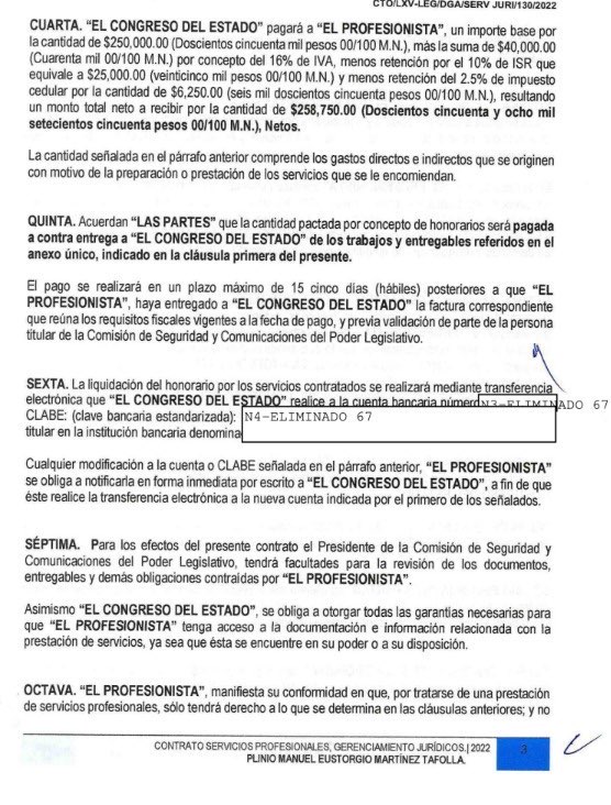 Extracto del contrato del estudio por el que se pagó un cuarto de millón de pesos y, según el PAN, nunca se usó