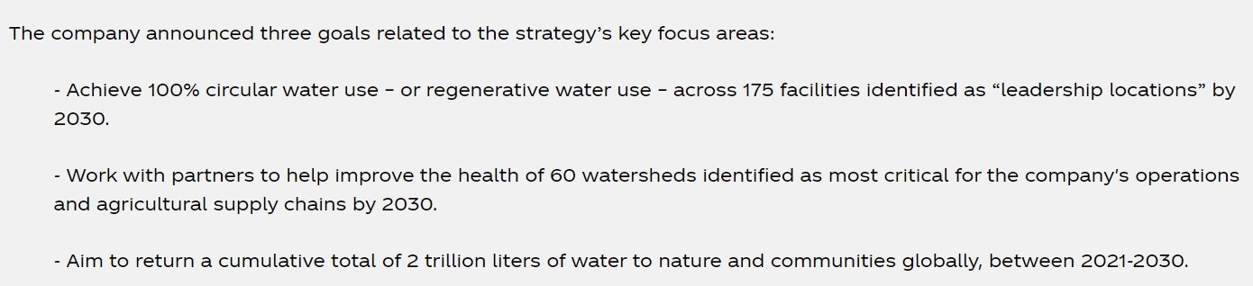 En su página web, Coca-Cola dice aspirar a devolver un total de 2 billones de litros de agua en todo el mundo, entre 2021 y 2030