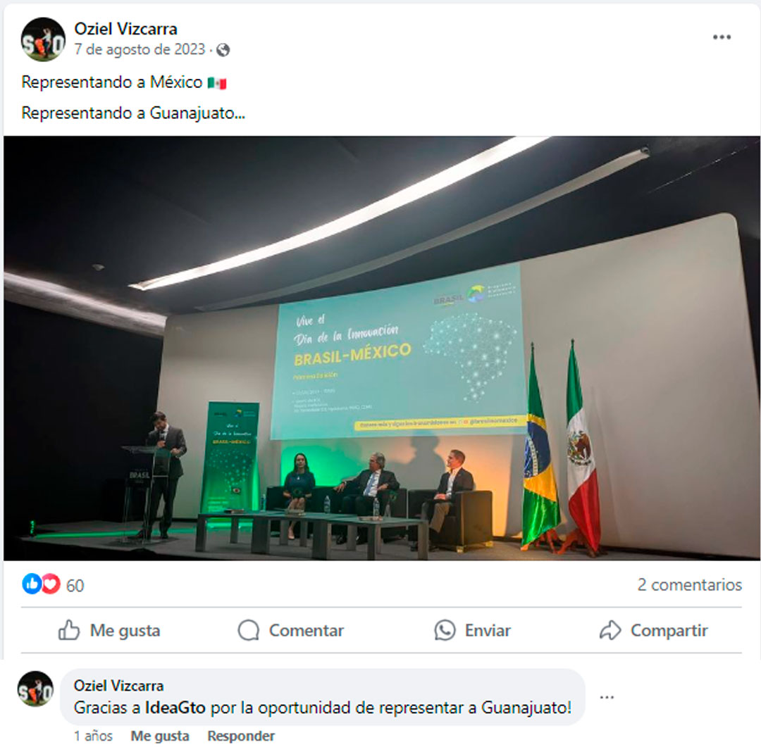 Oziel de Jesús Vizcarra agradece a Idea GTO por darle la oportunidad de representar a Guanajuato en redes sociales.
