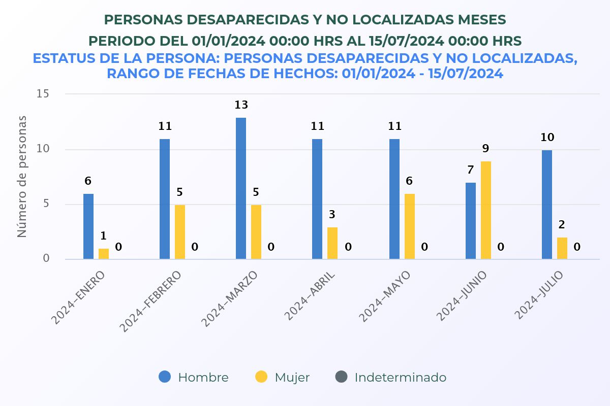 Personas desaparecidas del 1 de enero al 17 de julio de 2024. Fuente: RNPDNO