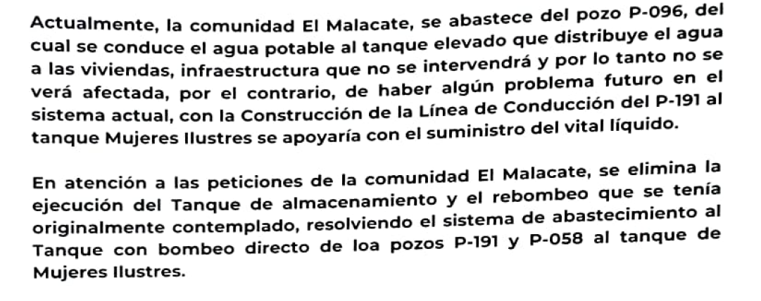 Extracto del oficio DG/2448/2024 entregado por MIAA a la comunidad