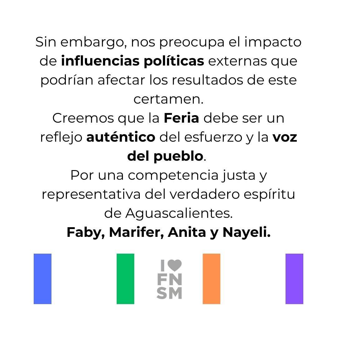 Comunicado de cuatro de las ex candidatas a reina de la FNSM. Fuente: RRSS