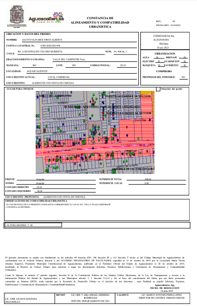 Constancia de alineamiento y compatibilidad urbanística emitida el 10 de julio de 2023, la tienda fue inaugurada cinco días antes. Fuente: Plataforma Nacional de Transparencia