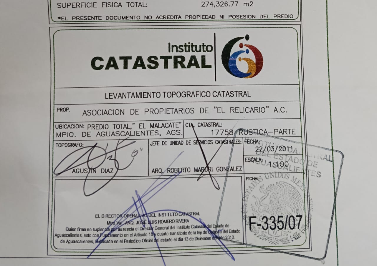 Registro catastral de la AC “El Relicario”, en la Ex Hacienda El Malacate (Mónica Cerbón).