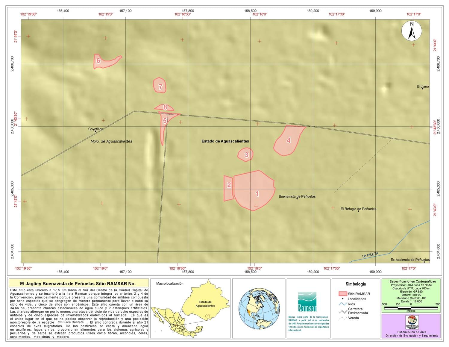 Mapa de ubicación del sitio RAMSAR en el Ejido Buenavista de Peñuelas, donde está ubicado el humedal “El Jagüey”. Fuente: Gustavo Ernesto Quintero-Díaz