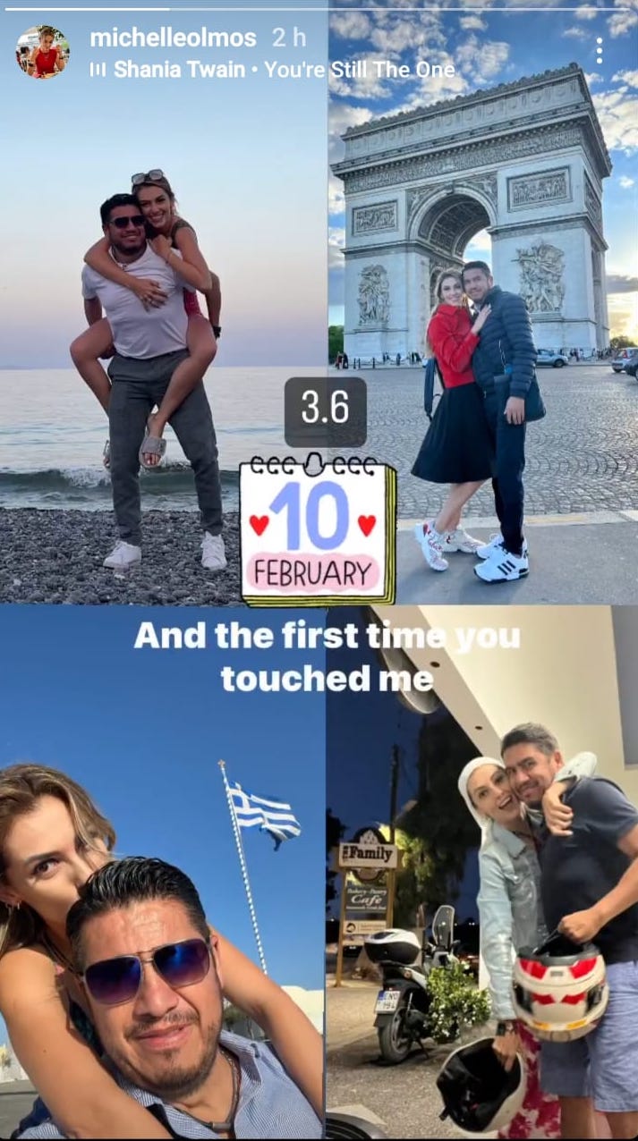 Michele Olmos y Manuel Alonso. Fuente: Instagram de Michele Olmos.