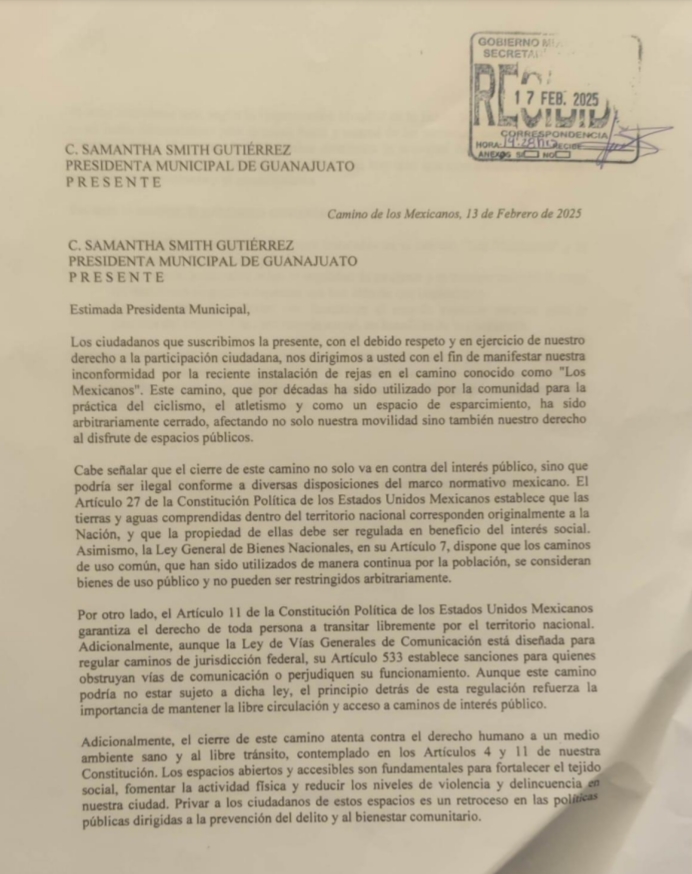 Foto: oficio enviado por deportistas a la presidenta municipal